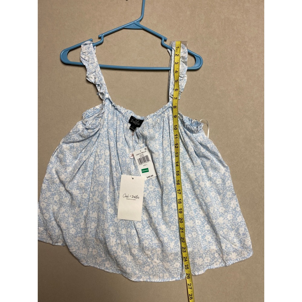Oak & Trellis Womens Blue Floral Ruffle Strap Camisole Top Size L 24SJEZBC